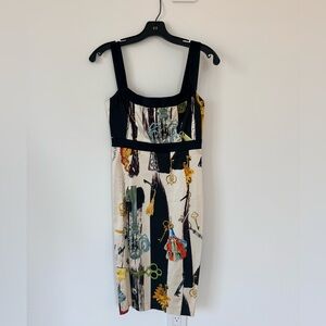 Diane Von Furstenberg Black & Cream Key Print Sleeveless Midi Dress